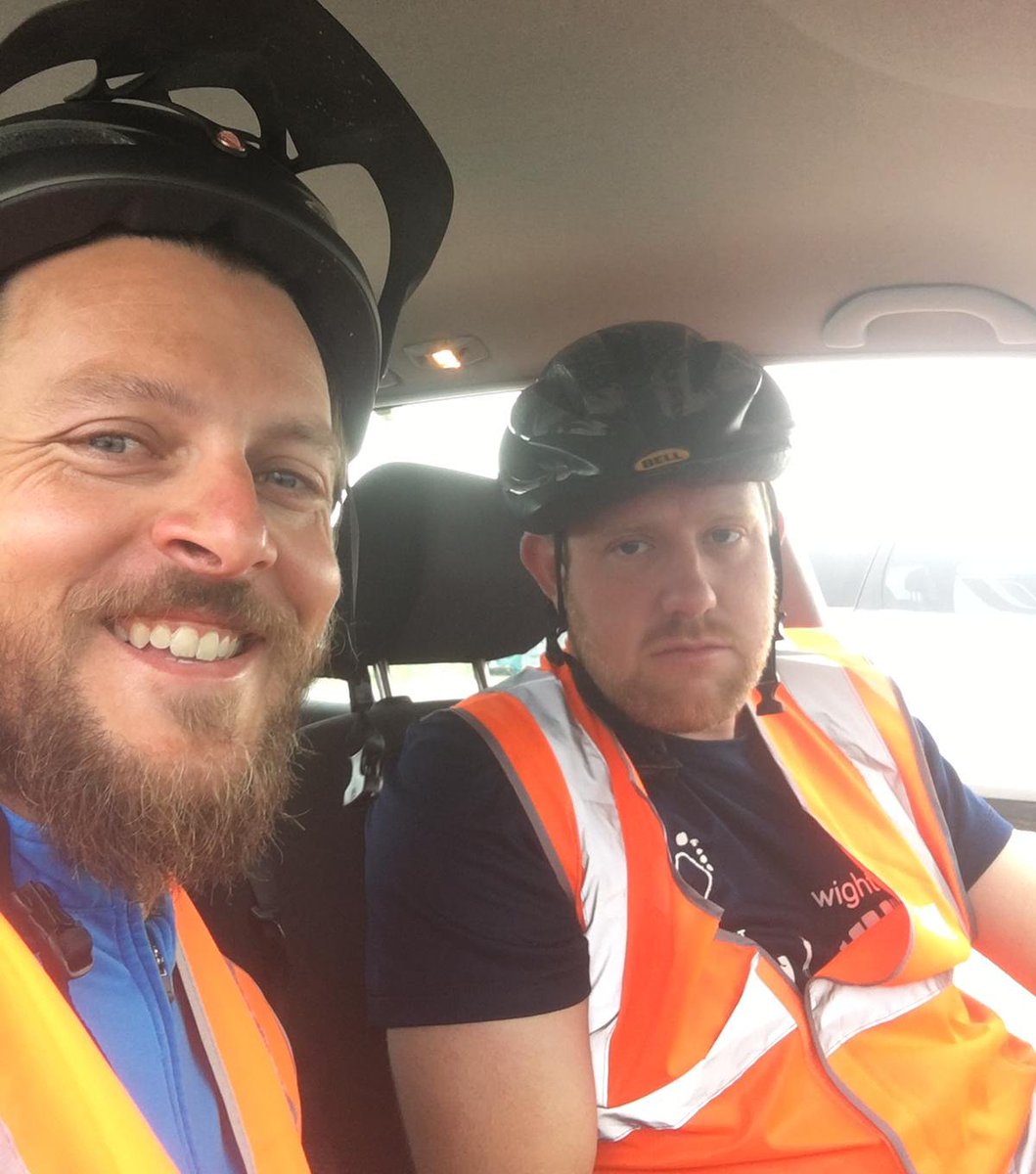 Good luck to these 2 buffoons today, cycling across the Isle of Wight in pouring rain to raise money for the  <a href="/MountbattenIW/">Mountbatten Isle of Wight</a>. Have fun donkeys!#lads #endtoend