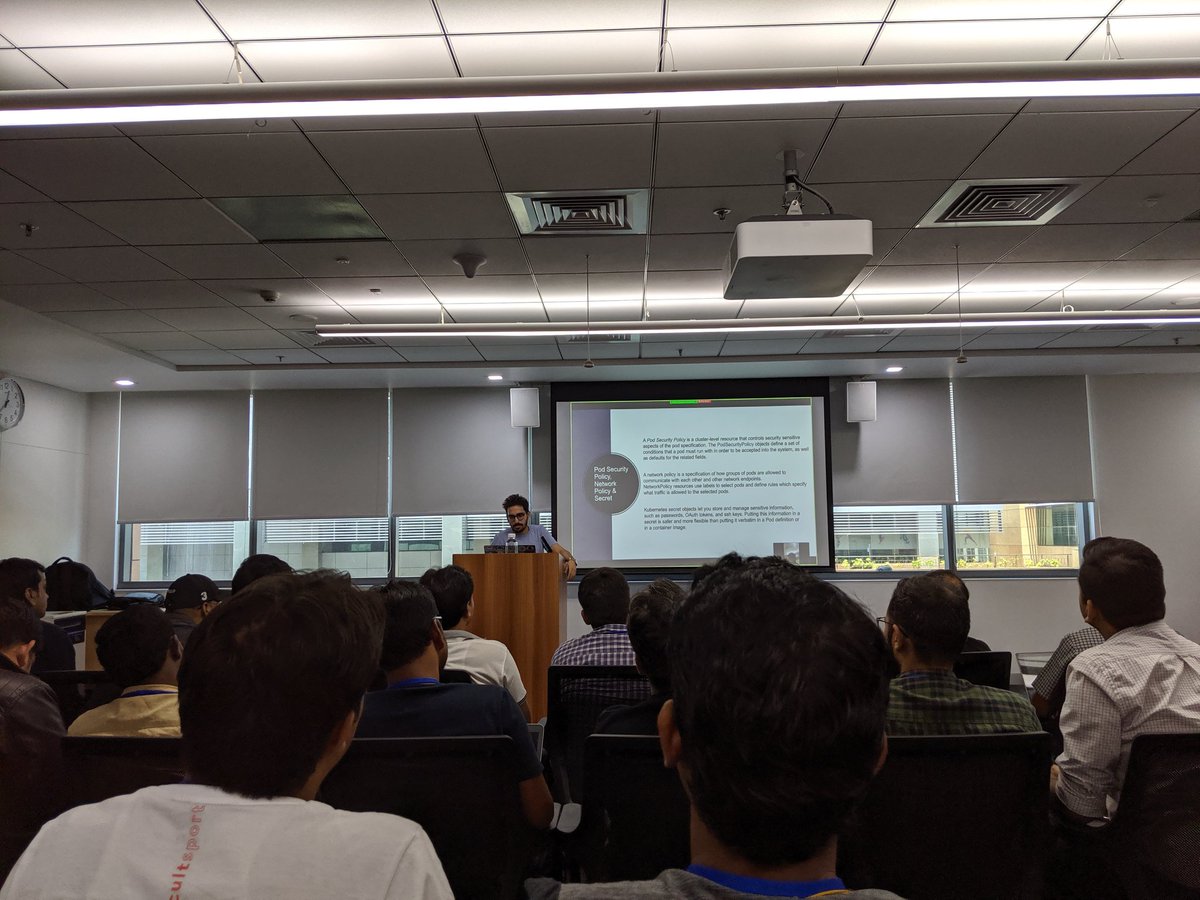 SaiyamPathak's tweet photo. Another successful @Docker meetup, thank you all who attended my session on @kubernetesio security.
My inspirations for this talk @lizrice @IanColdwater @iteration1
Crowd liked 3A's of k8s,
#kubebench,
@CloudNativeFdn security tooling &
k8s Pod and network security policies https://t.co/dy9iD81idQ