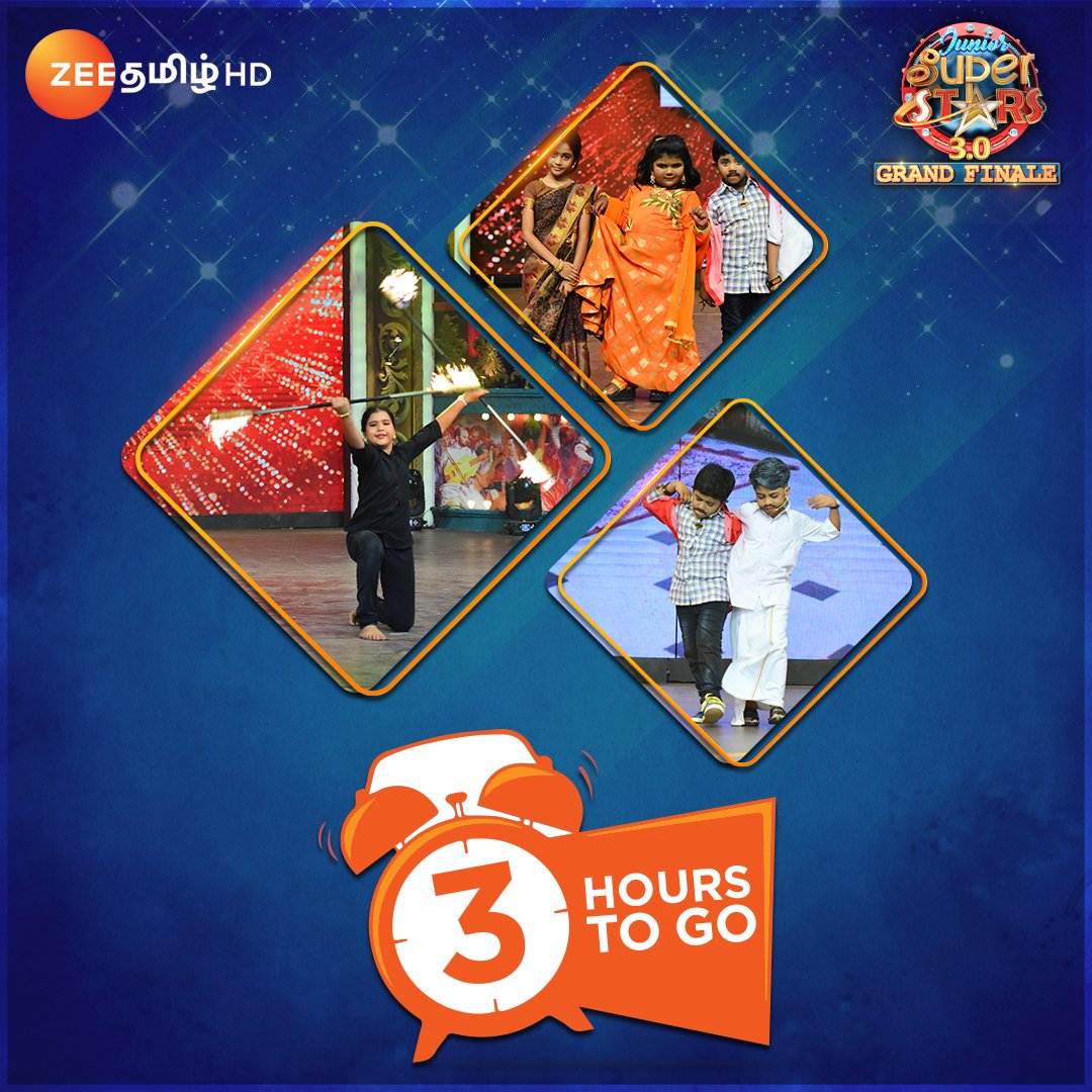 ZeeTamil's tweet photo. ஜூனியர் சூப்பர் ஸ்டார்ஸ் 3.0 வின் grand finale! இன்னும் மூன்று மணி நேரத்தில்! குட்டீஸ் உடன் கொண்டாட தயாரா?
ஜூனியர் சூப்பர் ஸ்டார்ஸ் Grand Finale 3.0, இன்று மதியம் 3 மணிக்கு.
#JSS #GrandFinale #JSSFinale #ZeeTamil https://t.co/C4IHUBBzY2