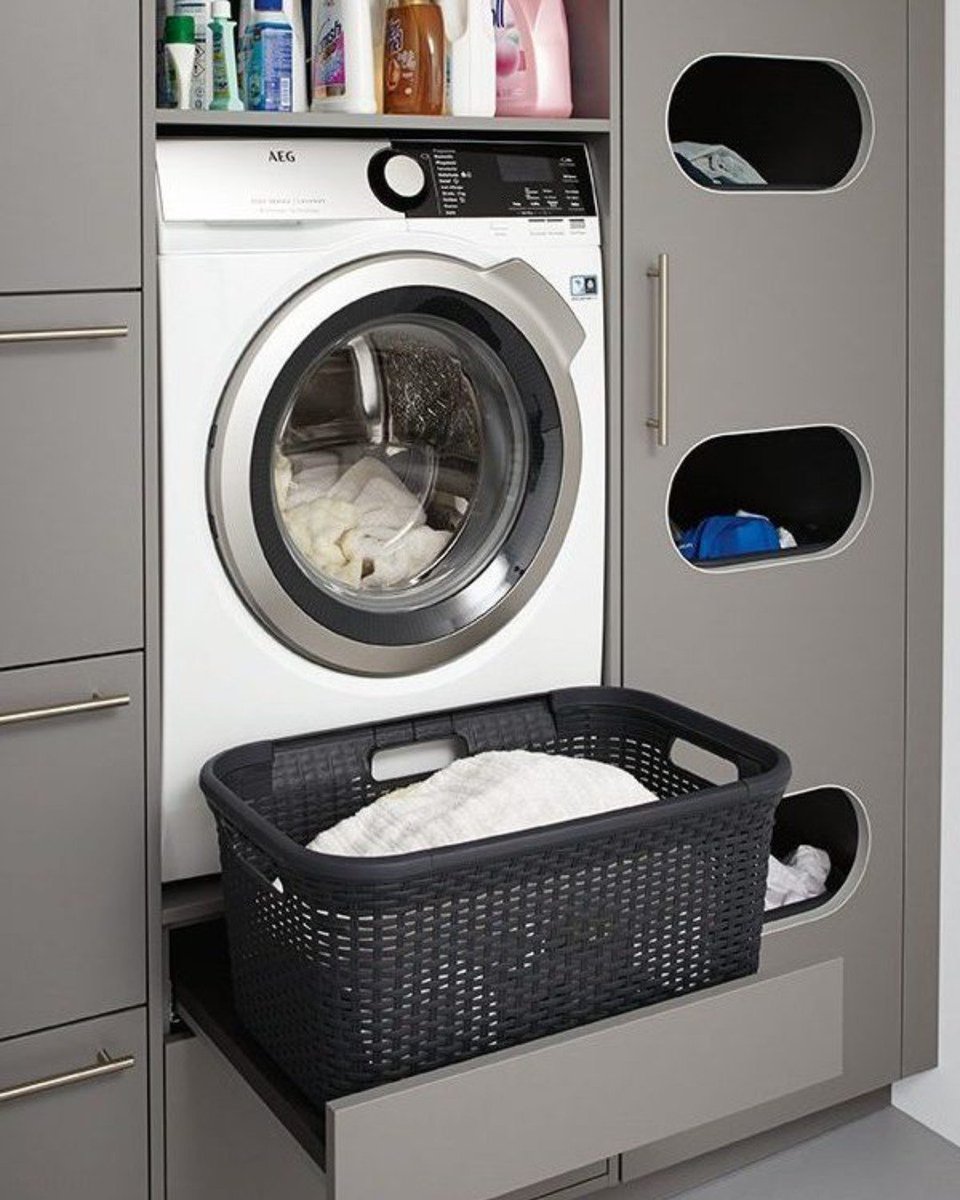 RiddleCoghill's tweet photo. Raised appliances and pulls-out can make your life easier.  Everything fitted to save space and planned to optimise workflows.  The result: an intelligently planned utility room for many different work activities. https://t.co/luMjzB36XN