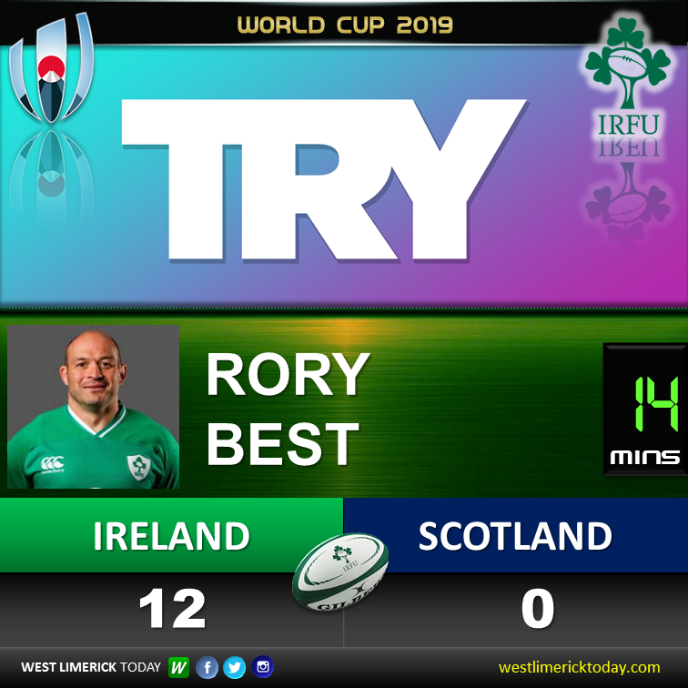 WestLkToday's tweet photo. Rory Best somehow gets the ball down for Ireland's second try. Sexton misses the conversion. 12-0 to Ireland. https://t.co/SEtSrY0q8N
