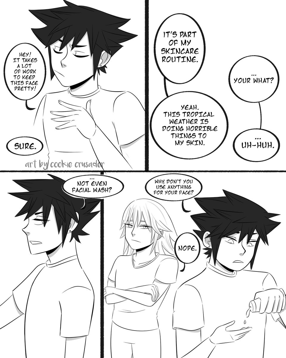momentofCLARAty's tweet photo. Old comic I forgot to post with my favorte disaster pair in which Repliku has wonderful skin.
Bless these two brats.
#vanpliku #vanitas #kingdomhearts #repliku #replicariku #someonestopme https://t.co/PraPNZybFv