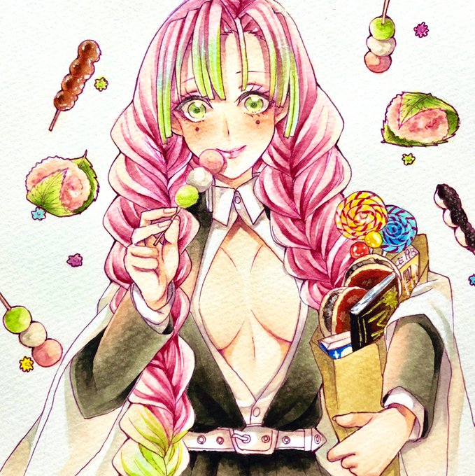 鈴白🥛さんがTwitterに投稿した甘露寺蜜璃(鬼滅の刃)のイラスト。
