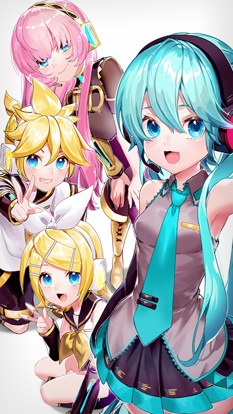 初音ミク ,鏡音レン ,鏡音リン ,巡音ルカ 「自撮り

https://t.co/uhrCQjVJ8B 」|サワシのイラスト