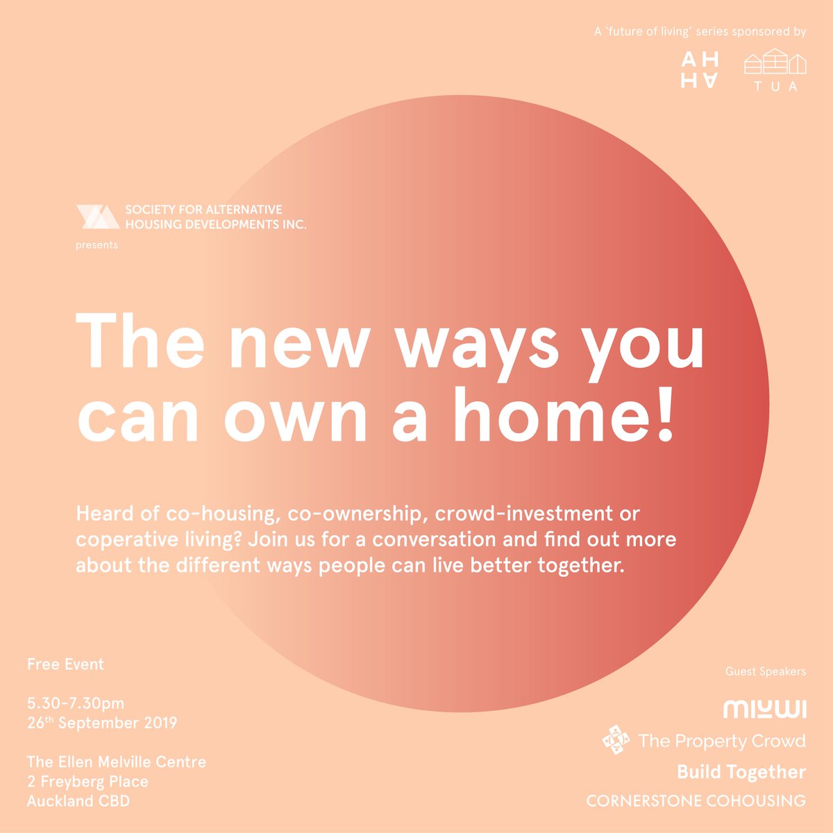 Want to learn more about co-housing, housing co-operatives and new ways to own a home? 

Come see @ahhadotstudio <a href="/urbanadvisory/">The Urban Advisory</a> and <a href="/propertycrowdnz/">ThePropertyCrowd</a> chat about the different ways people can live better together. 

lnkd.in/gFFR-m5

#AHHA #buildtogether #futureofliving