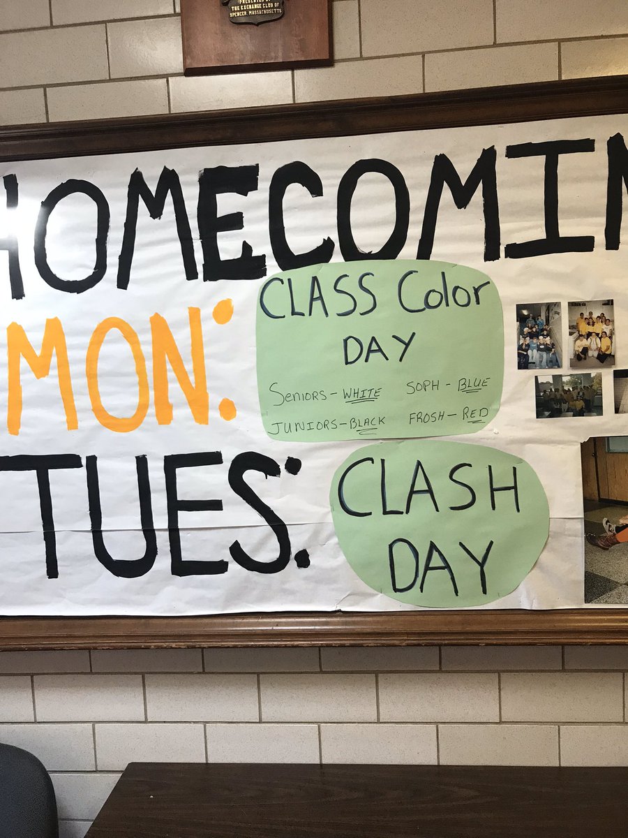 Homecoming Week begins tomorrow David Prouty! It’s Class Color Day: 
Seniors: White
Juniors: Black
Sophomores: Blue
Freshman: Red