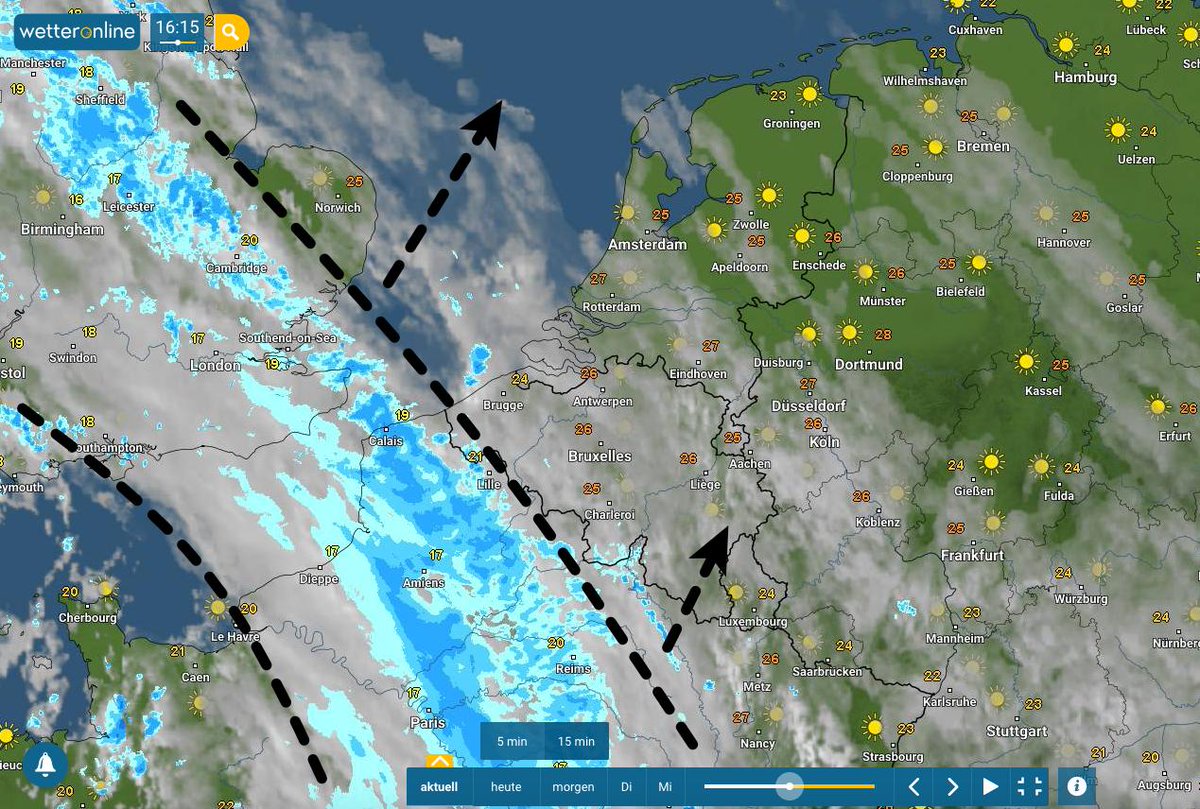 NoodweerBenelux's tweet image. UPdate 16:30. Het #koudefront met enkele (onweerachtige) buien is begonnen aan haar oversteek. Deze #storing markeert opmerkelijk koudere lucht en kan ook voor lokaal #onweer zorgen. Intensiteit voorlopig klein.