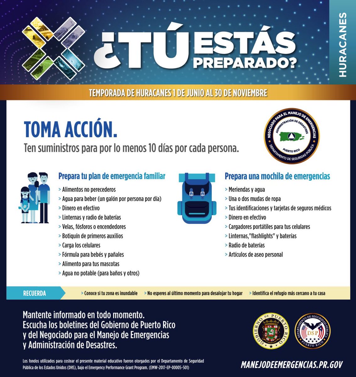 NMEADpr's tweet photo. ¿Tienes tu Plan de Emergencia Familiar listo? Si no lo has completado, accede a https://t.co/RZX1LuPz5N donde te enseñamos cómo hacerlo de una forma rápida y sencilla. #TuEstasPreparado 

@wandavazquezg https://t.co/0iDhMOVUo0