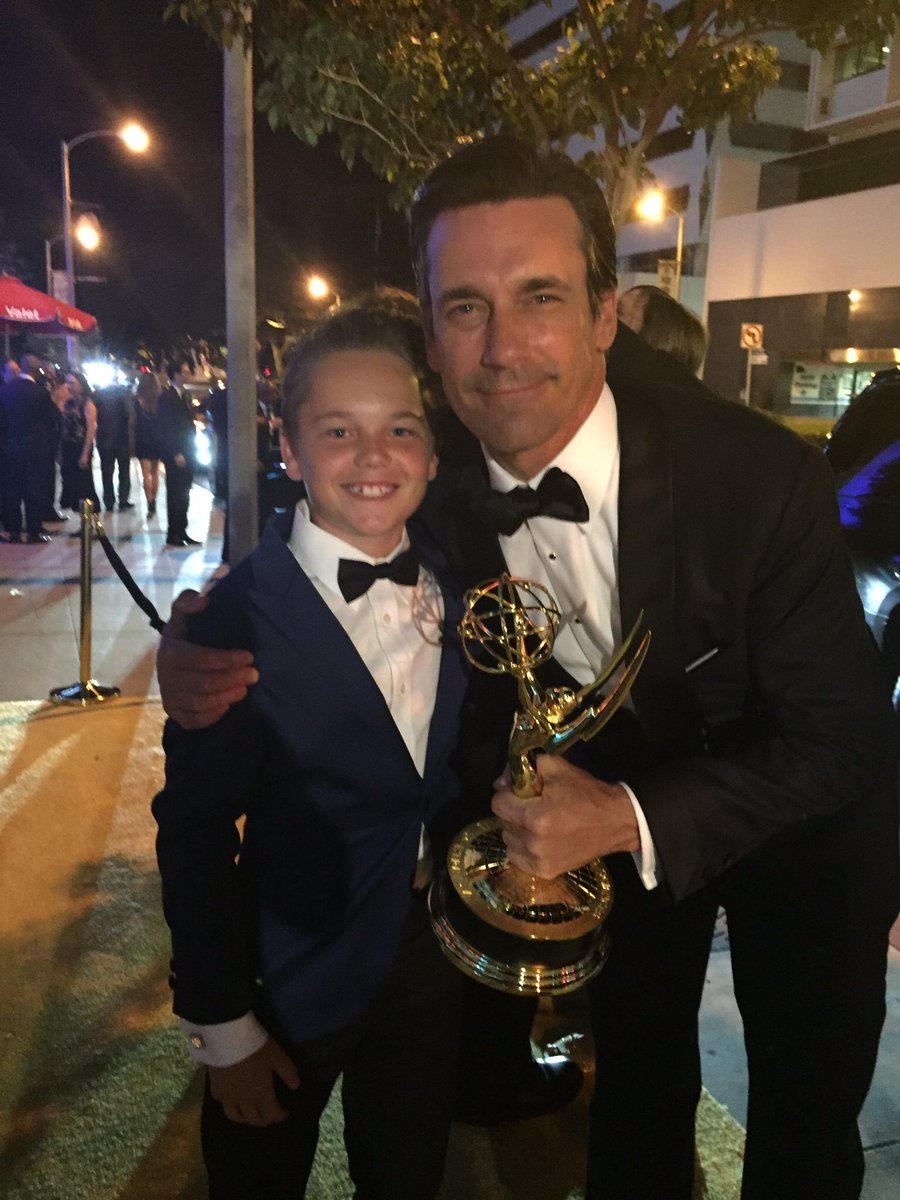 MC2Mama's tweet photo. #Emmys Day this picture always comes out. #bobbydraper #dondraper #jonhamm #father #son @MasonVCotton02 @Mason_Cotton21 funny Mason might be as tall as Jon now 🤪 https://t.co/sJufC7I4t7
