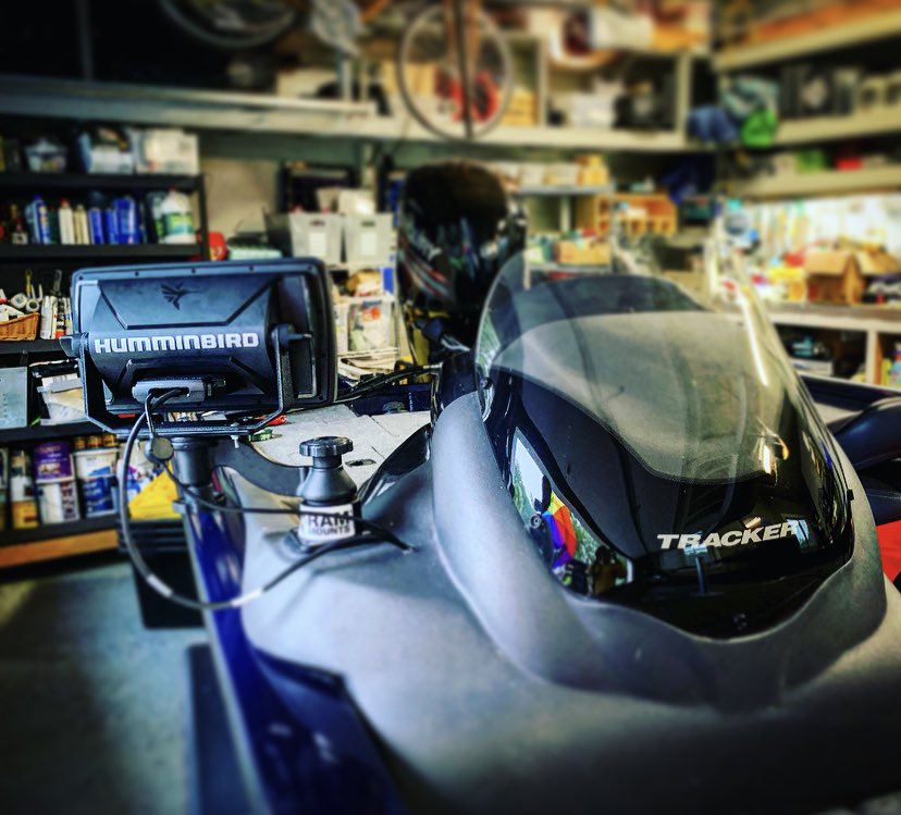 LaLainOz's tweet photo. Thanks to @trackerboats and @HumminbirdFish my son has taken over my entire three car garage prepping for fishing for @KState #lifeisgood #thanksforthefun #fishfearhim @Gfelter2 https://t.co/ql1j8hki4C
