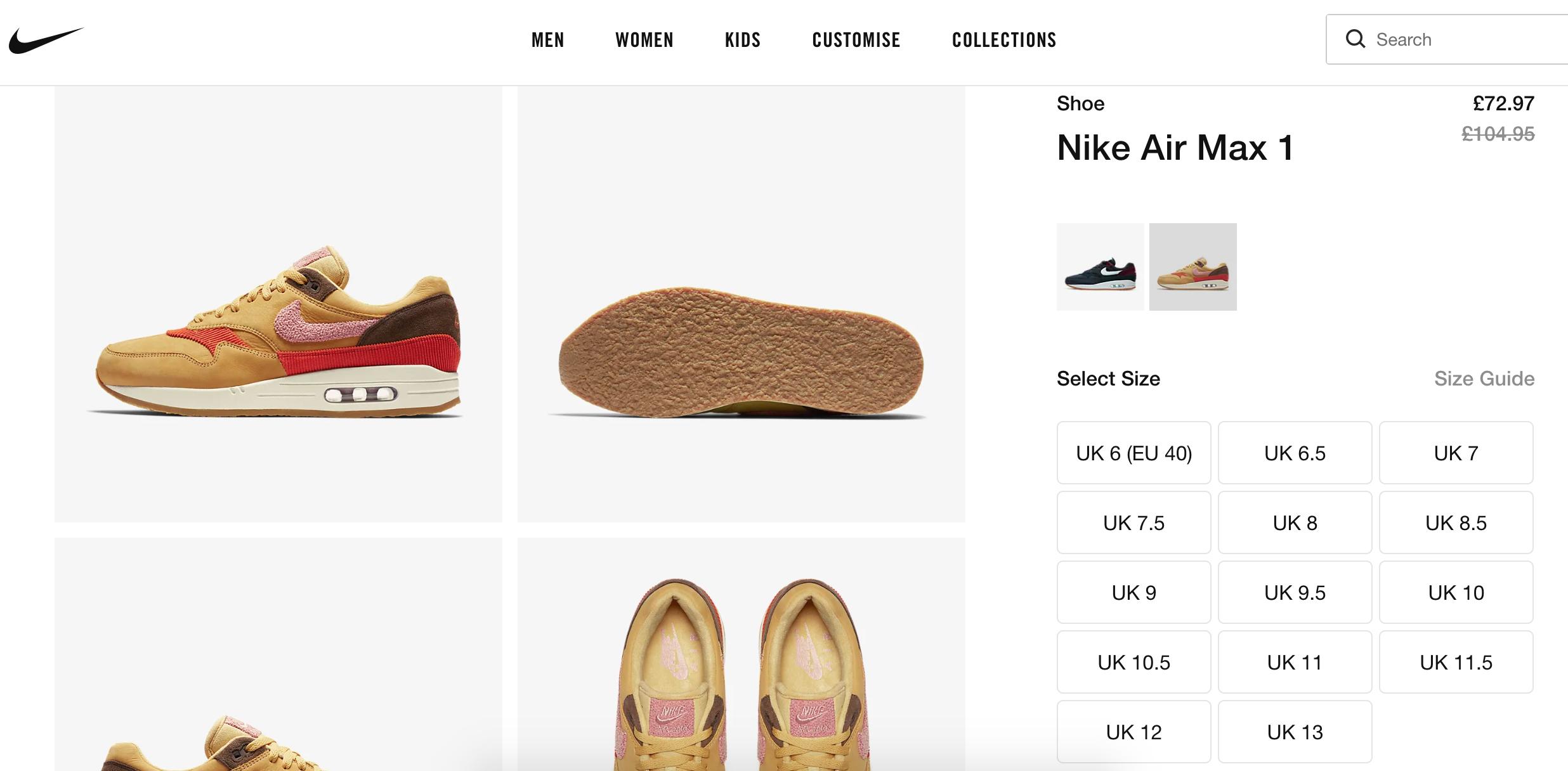 Air max 1 wheat gold pink crepe sole clearance