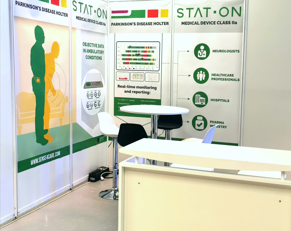Sense4Care's tweet photo. During the first day of #MDSCongress 2019, we have been checking and setting up our #booth71, where you will find the #STATON PD holter from tomorrow, and also we enjoyed very interesting talks from many top neurologists and Parkinson experts in the plenary sessions. https://t.co/zMjiUbzomf