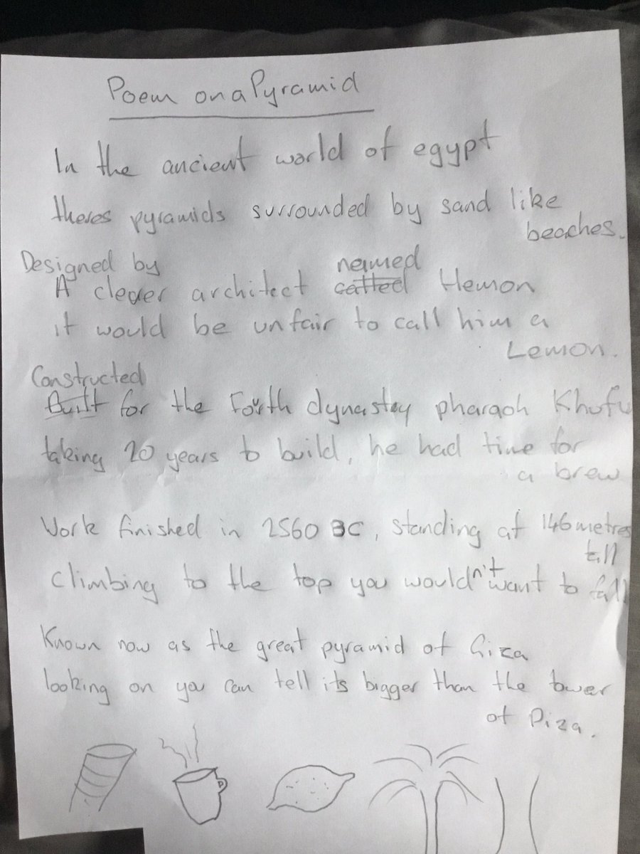 flossco's tweet photo. So I helped the boy with his homework yesterday. We had to write a poem on an aspect of Egypt and I really think this is my best work to date!!! #Primaryrules #Homework https://t.co/yM2APtN5rO