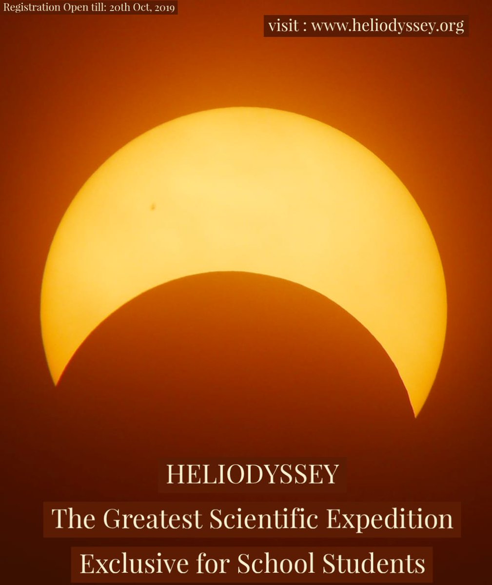 Give your best shot for this SHOT 2019
(Space HeliOdyssey Test 2019)

Don't miss the chance to observe, study and capture the Annular Solar Eclipse from OMAN with astronomers and scientists through a fully sponsored trip.
#HELIODYSSEY2019 <a href="/Spacian/">SPACE India</a>