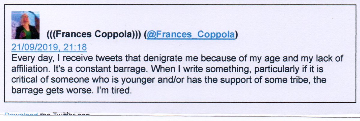 daverain's tweet photo. Of course Frances you never denigrate #50sWomen because of their age and you are so keen to criticize others but when you yourself are criticized. Oh my! Your words to other people. Greedy, selfish and #GRASPI spring to mind. You reap what you sow. https://t.co/R9tcVCTU0i