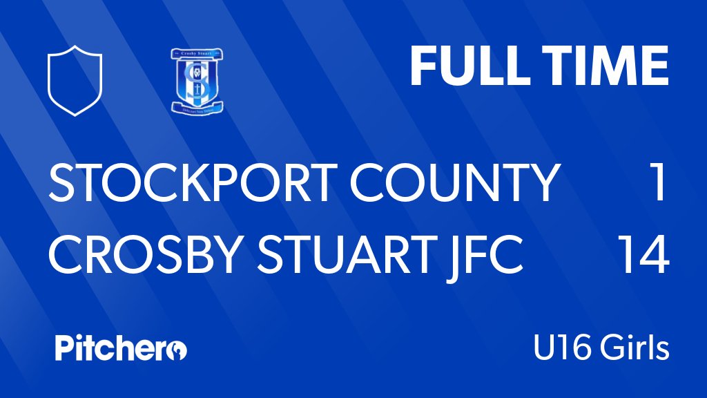 FULL TIME: Stockport County Ladies U16 1 - 14 Crosby Stuart JFC U16
#STOCRO #Pitchero
pitchero.com/clubs/crosbyst…