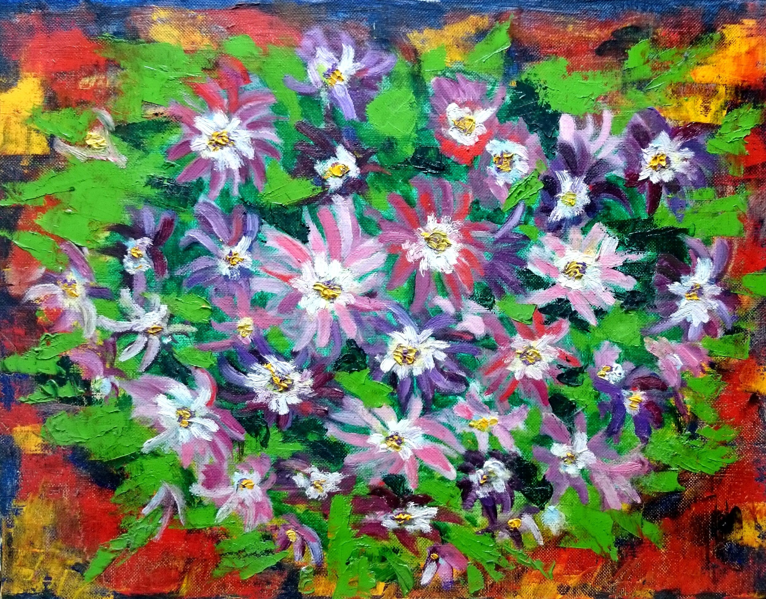 絵画。原画【美しい花かごを持ってかわいいワンちゃんとデートに