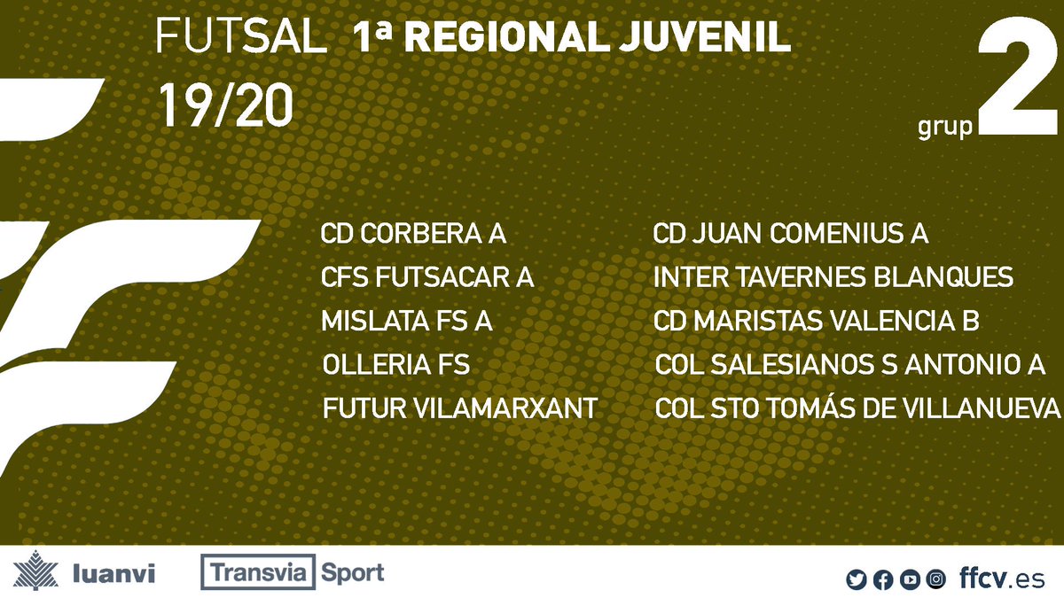 FFCV_info's tweet photo. | FUTSAL |

⬇︎ Estos son los4⃣ grupos de Primera Regional Juvenil para la temporada 19/20

https://t.co/z6NC046yKv

#FutsalValenciana #SomFutbol https://t.co/TP8CKvFpV4