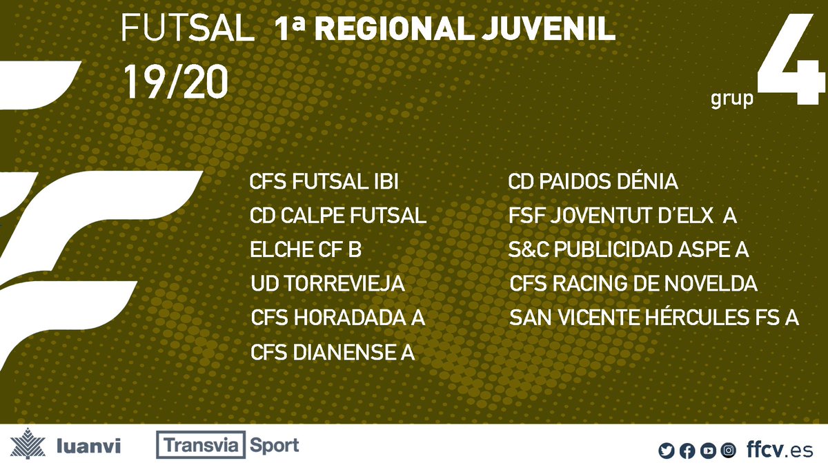 FFCV_info's tweet photo. | FUTSAL |

⬇︎ Estos son los4⃣ grupos de Primera Regional Juvenil para la temporada 19/20

https://t.co/z6NC046yKv

#FutsalValenciana #SomFutbol https://t.co/TP8CKvFpV4