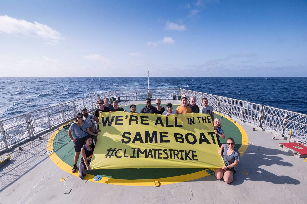 gp_sunrise's tweet photo. No matter where you are #ClimateChange affects you.

That's why we're on #ClimateStrike from the middle of the ocean. 

This is an emergency and our voices are stronger if we stand together.

#ClimateEmergency #ProtectTheOceans  #FridaysForFuture https://t.co/h9JqUhGBmu