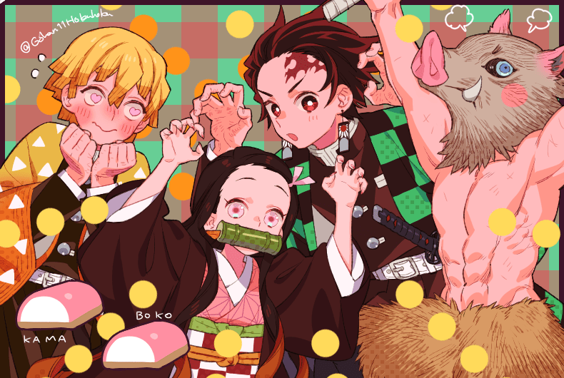 竈門禰豆子 ,竈門炭治郎 「かまぼこ隊✌️ 」|皿のイラスト