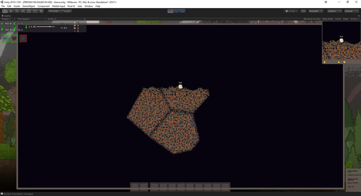 Riftborne's tweet photo. Sharing a screenshot of world generation. It begins as a small island suspended in The Rift. Players will be able to summon pieces of other worlds (New biomes) to expand the map. More on this soon, but it's a small hint to why the game is called #Riftborne 😉

#gamedev #indiedev https://t.co/At8hyrgMOI