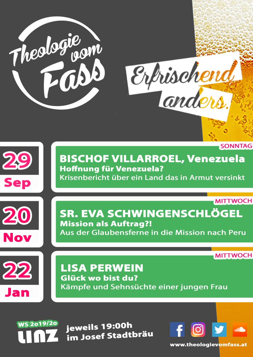 TvFass's tweet photo. Termine fürs neue Semester bei Theologie vom Fass LINZ – Save the dates! https://t.co/tse4vSHFwq https://t.co/sM4W2UvS46