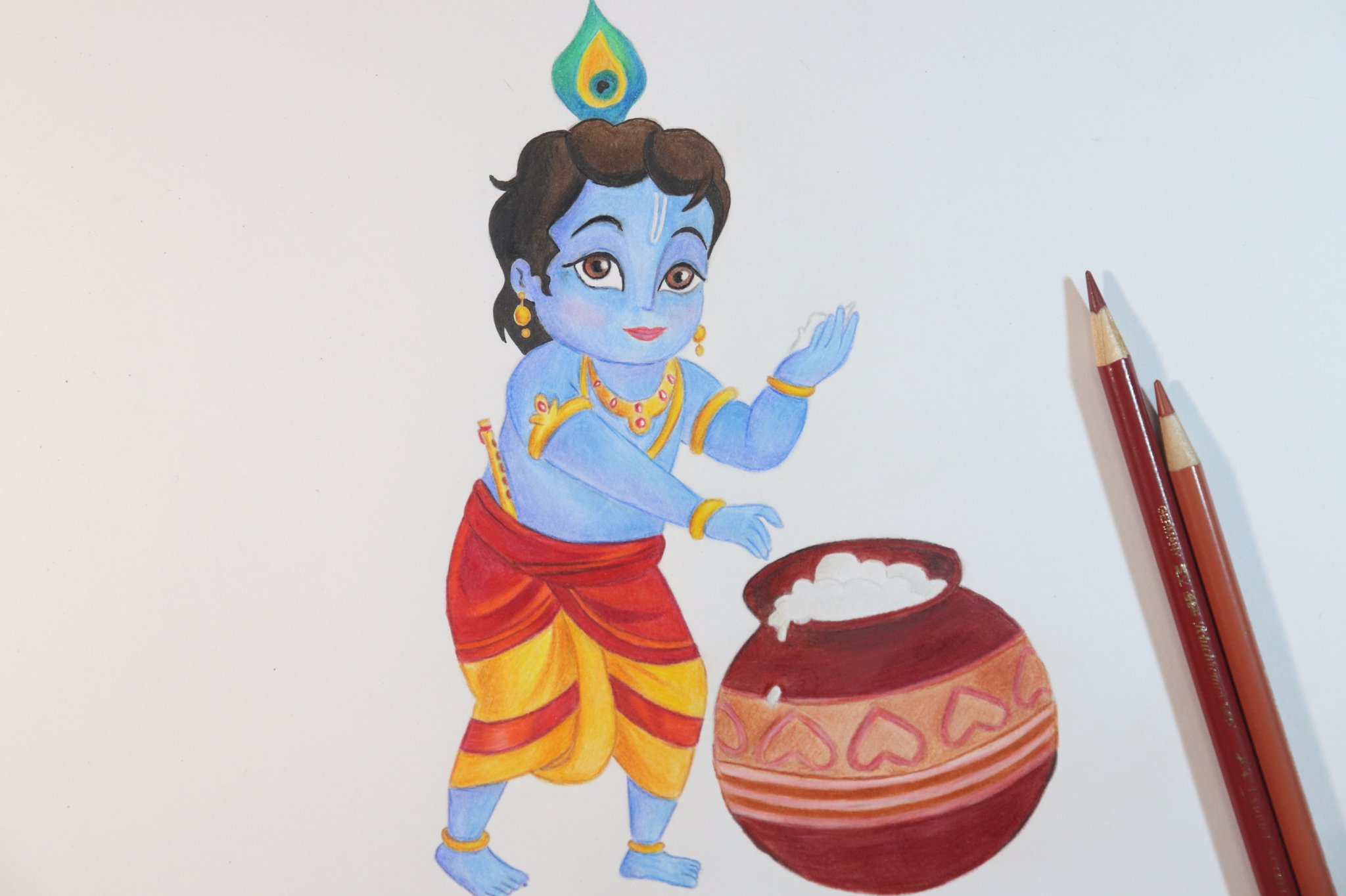 Download Young Shri Krishna Drawing Playing Bansuri Wallpaper |  Wallpapers.com