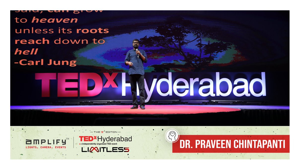 AmplifyMICE's tweet photo. "No tree can grow to heaven unless it's roots reach down to hell" - Carl Jung. This perfectly describes the array of emotions which humans experience according to Dr. Praveen Chintapanti, Psychiatrist in Hyderabad.
@tedxhyd 
#TEDxHyd #goAmplify #Hyderabad #VideoPartner https://t.co/bol906q1v8