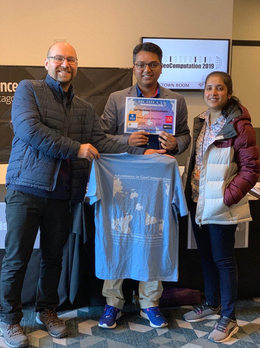 debjit05's tweet photo. The University of Melbourne @unimelb trio at Geocomputation 2019 @GeoCompNews held at Queenstown, NZ.  Truly feels special to be holding that certificate. https://t.co/Qbei1Wvpkn