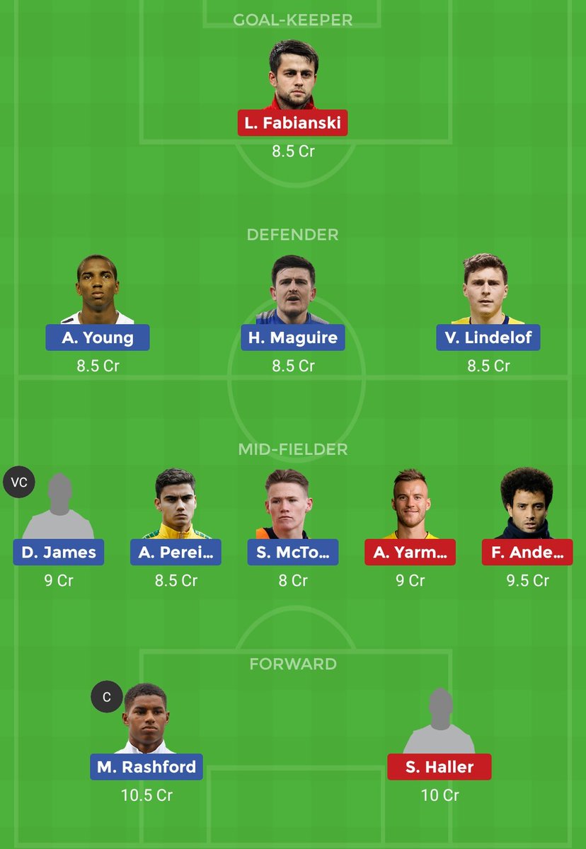 CricHit11's tweet photo. #MUNWHU
@premierleague 
Our Final team for @Dream11 https://t.co/3l2a7hnQoJ