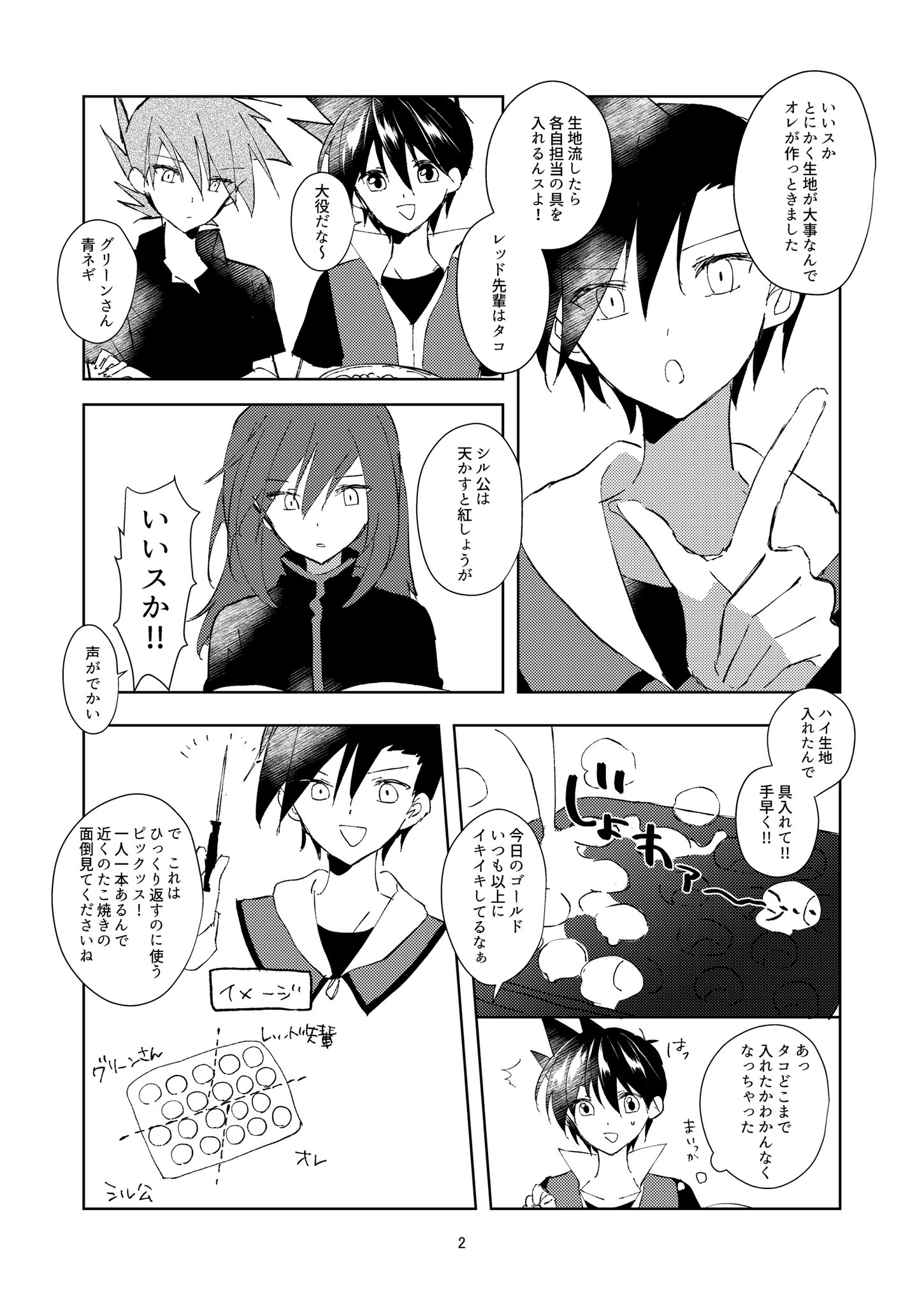 るき ポケスペ たこ焼きパーティーをする4人 るき ポケスペ たこ焼きパーティーをする4人
