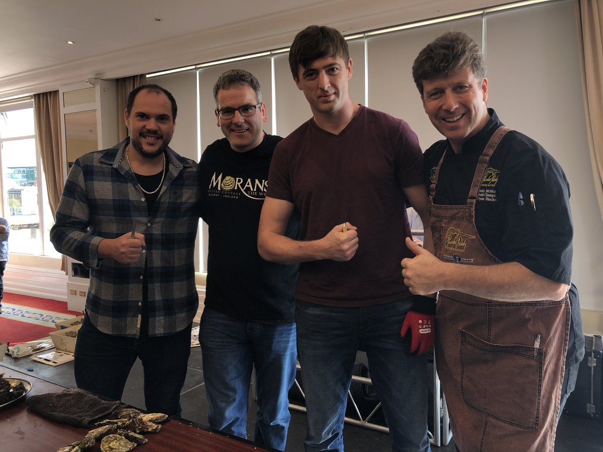 And then there were three! Our final three competitors for the Oyster Shucking Competition at <a href="/MetropoleCork/">The Metropole Hotel Cork</a>. Who will take home the grand prize? #corkoysterfest #shuckers #shuckingcompetition