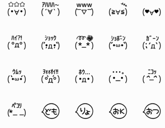 ぽむりんご Line絵文字 おじさんもよく使う顔文字 笑 懐かしの顔文字を絵文字にしました ぜひご覧ください T Co Zybduyj40j Line絵文字 Lineスタンプ Line おじさん 電車 車 飛行機