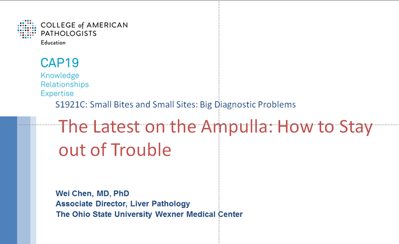 CArnoldMD's tweet photo. Is this cauterized ampulla or an adenoma? Join the @USGIPS session at #CAP2019 for Dr. Wei Chen's tips and tricks to this high-stake site. Details below.
@Pathologists #GIPATH #TwitterTeaser https://t.co/6skNV4twRb