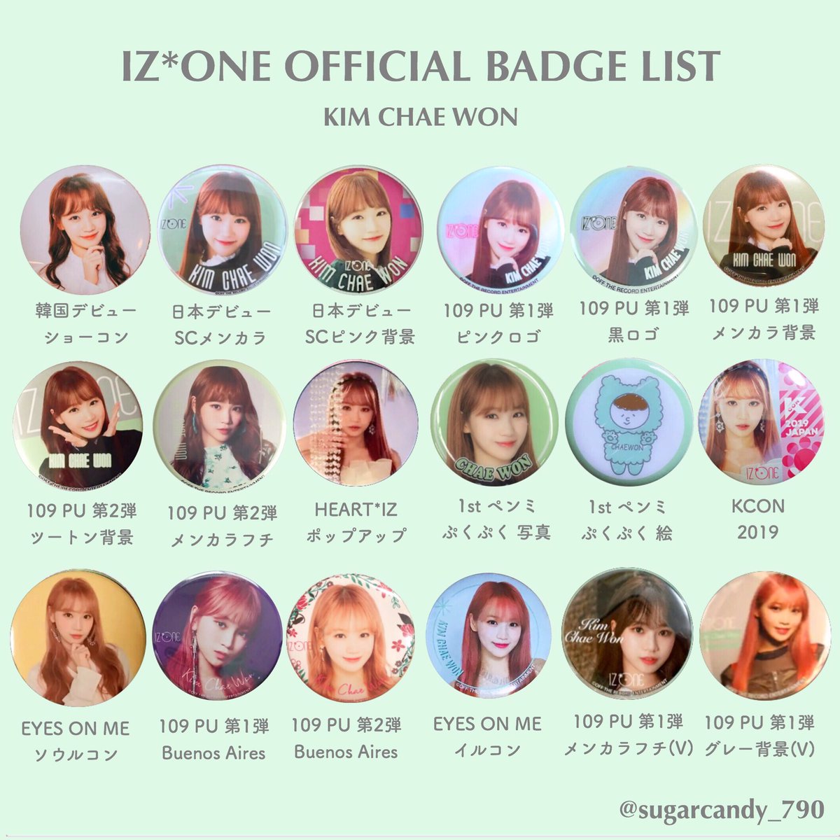 sugarcandy_790's tweet photo. IZ*ONE 公式 バッジ ( バッチ ) リスト
　　　　　　　 ･
　　　　　   本田仁美
　　　　  キムチェウォン
　　　　    キムミンジュ
　　　　　  イチェヨン  
　　　　　　　  ･
　　　　　　　  ･
保存並びにご使用になる場合はRTお願いします🤲🏻

#IZONE交換 #IZONE買取 #IZONEソンムル https://t.co/QKdTW4dWvH