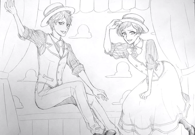 ちょっと前に描いたディズニーキャストさんの衣装着たベル君ときゅるちゃん。 