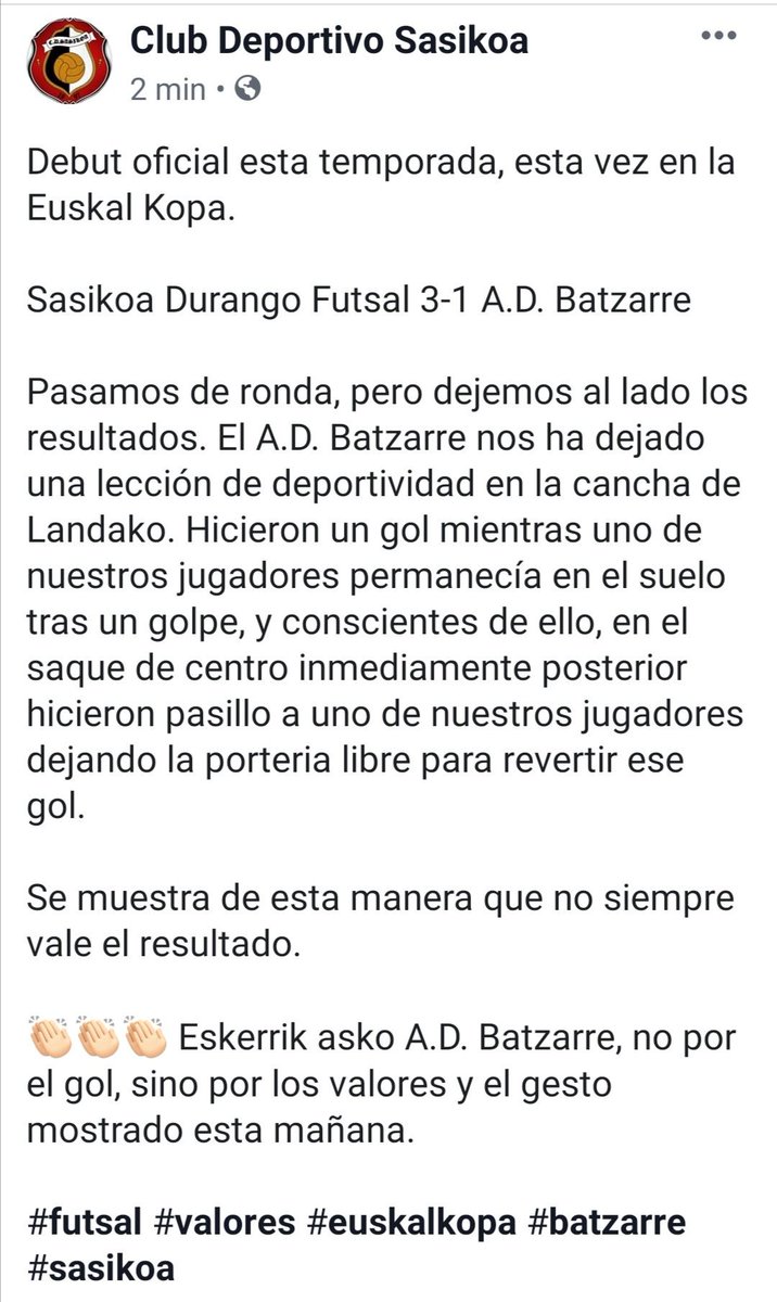 Pensamos inmediatamente que era lo justo.

Gracias Sasikoa.
Suerte para la próxima eliminatoria de la Euskal Kopa.
Nos vemos en Liga.