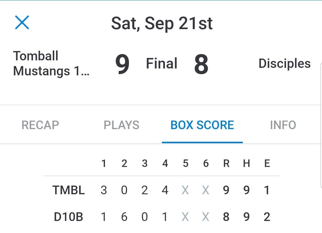 katydisciples's tweet photo. USSSA 300 Point Global NIT - Final Score: Tomball Mustangs 10U 9 - 8 Disciples 10U Blue
#DisciplesNationProud #cameupjustshort #Disciples10UBlue #playUSSSA https://t.co/cxyQWMNCHY