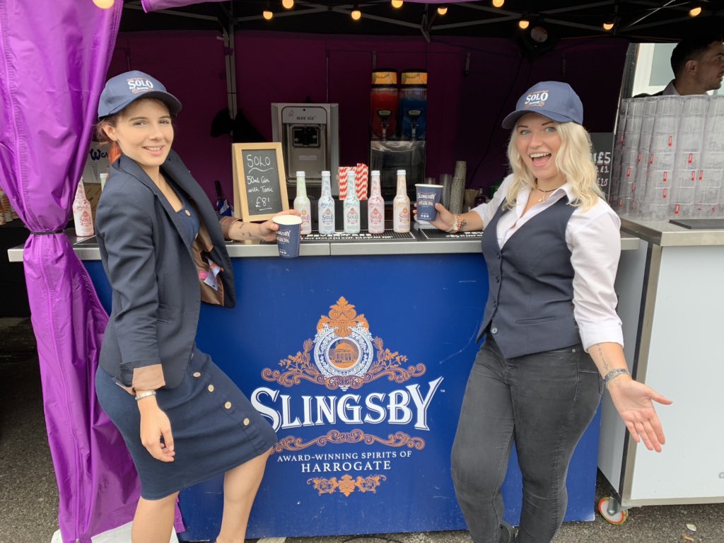 simoncotton69's tweet photo. Team #HRHgroup rocking it on our @slingsbysocial #Gin bar in the heart of #Harrogate @UCI_cycling #harrogatewelcomestheworld https://t.co/IV4r0THWir
