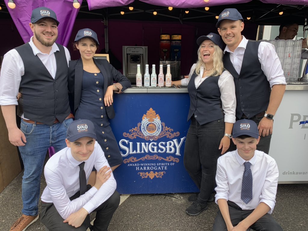 simoncotton69's tweet photo. Team #HRHgroup rocking it on our @slingsbysocial #Gin bar in the heart of #Harrogate @UCI_cycling #harrogatewelcomestheworld https://t.co/IV4r0THWir