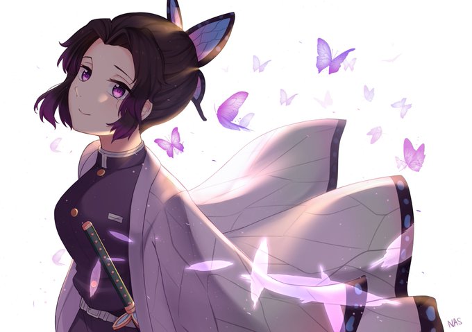 Nasu@comms open (2/4)さんがTwitterに投稿した胡蝶しのぶ(鬼滅の刃)のイラスト。