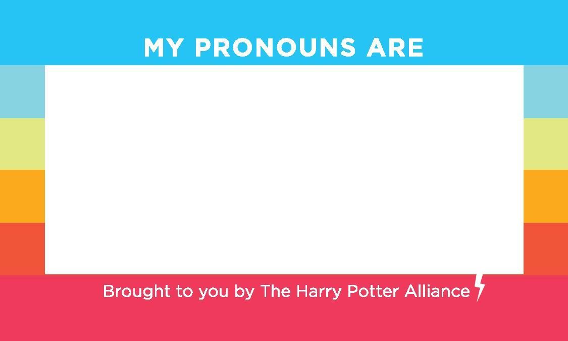 FandomForward's tweet photo. Did you know that we practice recognizing our staff members pronouns here at the HPA? We work hard to make sure that we have an inclusive and safe space for all of our #wizardactivists and we extend that invitation to you as well. https://t.co/dIJ2nwRkmy