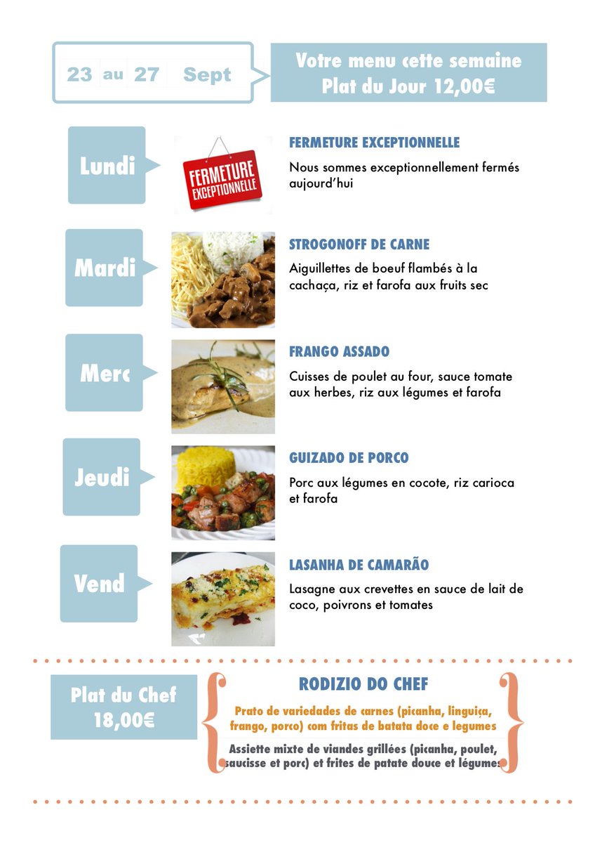 MilocaGourmand's tweet photo. Menu de la semaine prochaine chez Miloca.
Avec nos bons petits plats pour vous faire plaisir! 
Très bonne semaine à tous !!! https://t.co/tL1yEt7npd