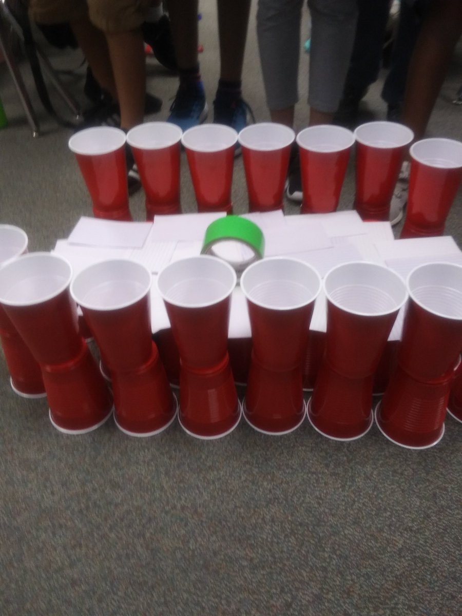 S.T.E.A.M Friday...Building a bridge with only cups, index cards, and scissors... Plus, testing its durability... Amazing student engineering...#exleytweets