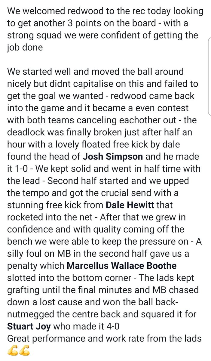 3C's 4-0 Red Wood Cobs

Tight game first half, even with very few chances but 2nd half we ran away with it. Workrate across the pitch was something else today!

Josh ⚽️
<a href="/DaleHewittx3/">Dale Hewitt</a> ⚽️
<a href="/marcellusAVFC/">Marcellus ‘IronSide’ Wallace</a> ⚽️
Stu ⚽️