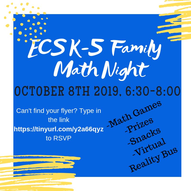 goknightsjenn's tweet photo. ECS K-5 families: sign up for family math night! Sign up online by going to: https://t.co/ZfbQwUFZOK https://t.co/Lfui20jIBs