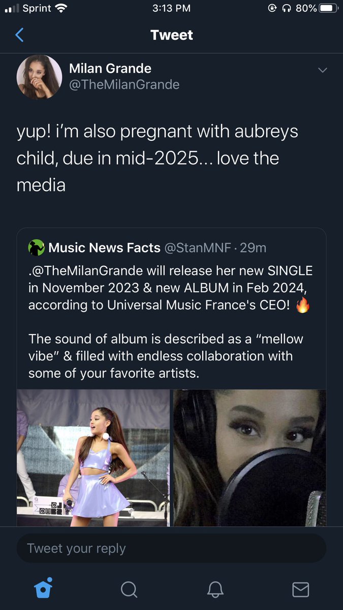 StanMNF's tweet photo. .@TheMilanGrande announces her pregnancy today with her boyfriend #AubreyGraham in response to our post about her new project. 😱

Congratulations Milan! 🥳 #ForJokes https://t.co/ldSxvvKoaL
