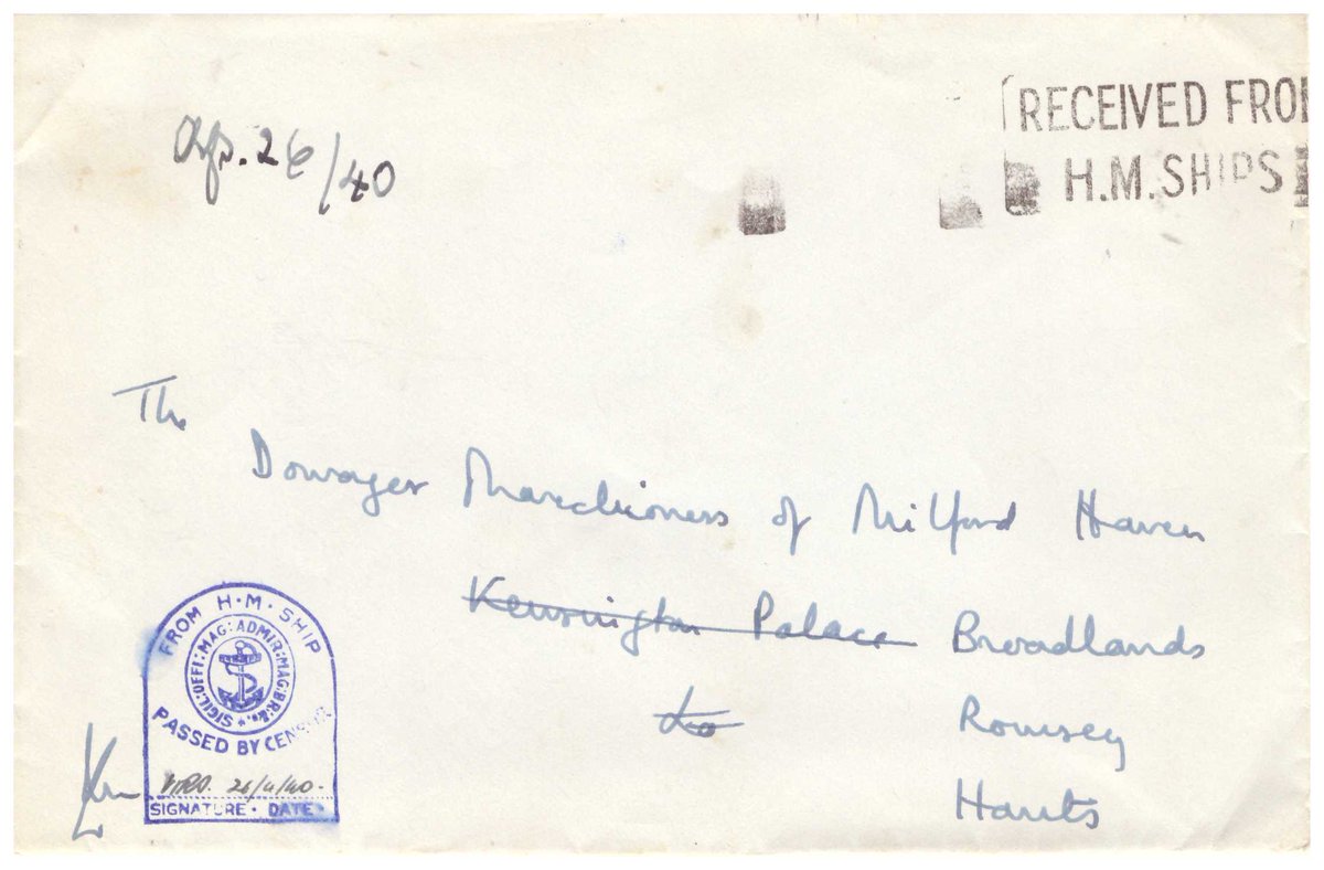 RealRoyalMail's tweet photo. 6 of 10: In early May 1940 Louis #Mountbatten led a British convoy in an operation during the Norwegian Campaign which ended in disaster. A letter dated 20/4/1940 most probably from #HMSKelly to his mother already evacuated to #Broadlands. @Navalhistory @navalhistorian @The_RPSL https://t.co/pXlwyY4QH7