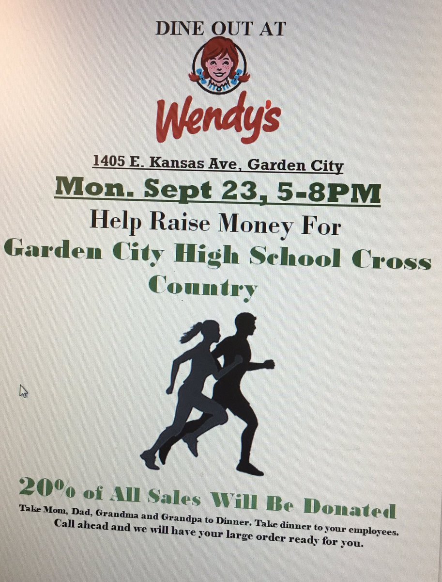 gchsxc's tweet photo. Monday is GCHS Cross Country Wendy’s Night. Sept 23. 5-8pm
#don’t cook https://t.co/RlFEJEG82S